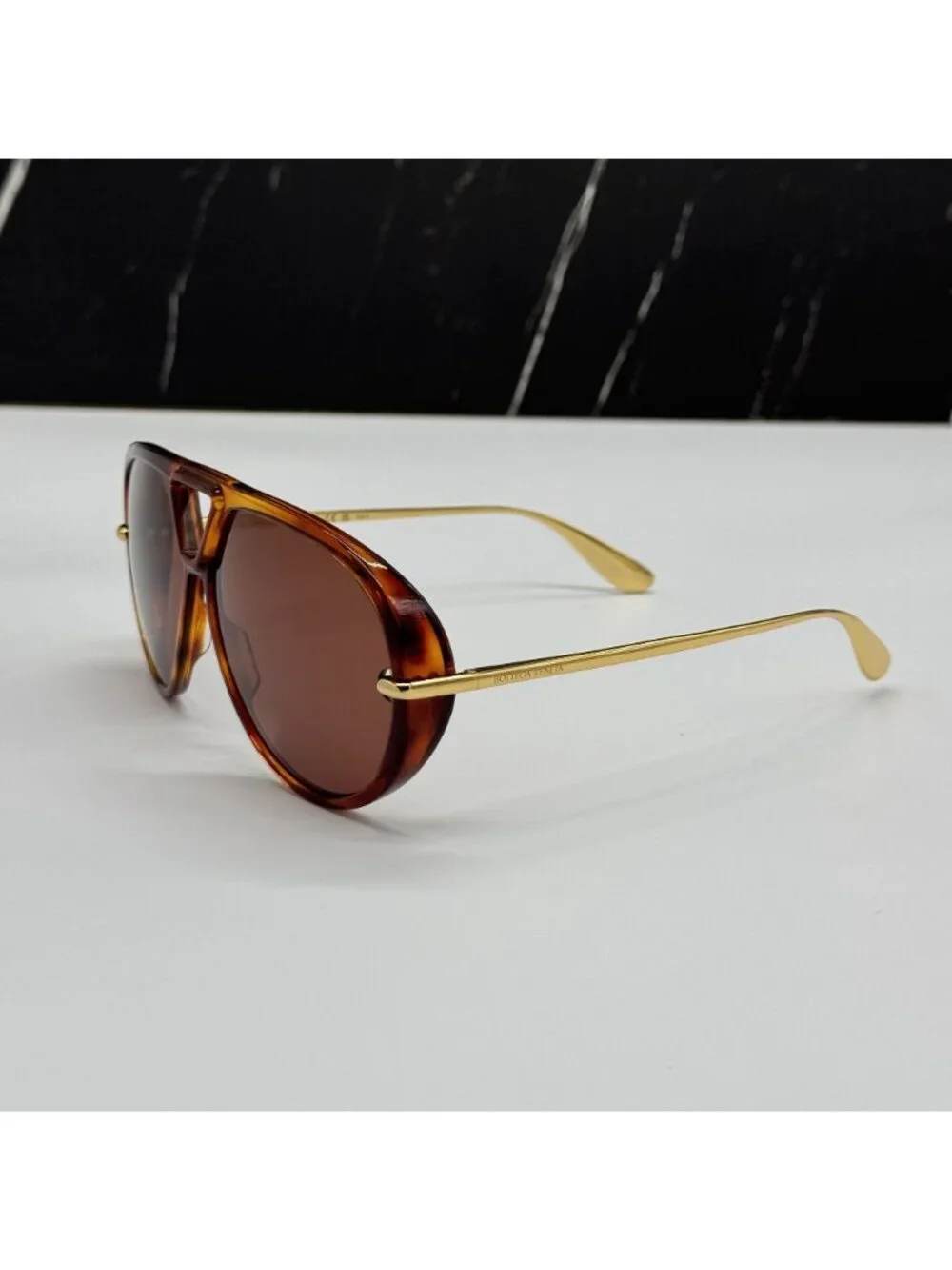 New Bottega Veneta Gold Brown Aviator Unisex Sunglasses BV1274S 003